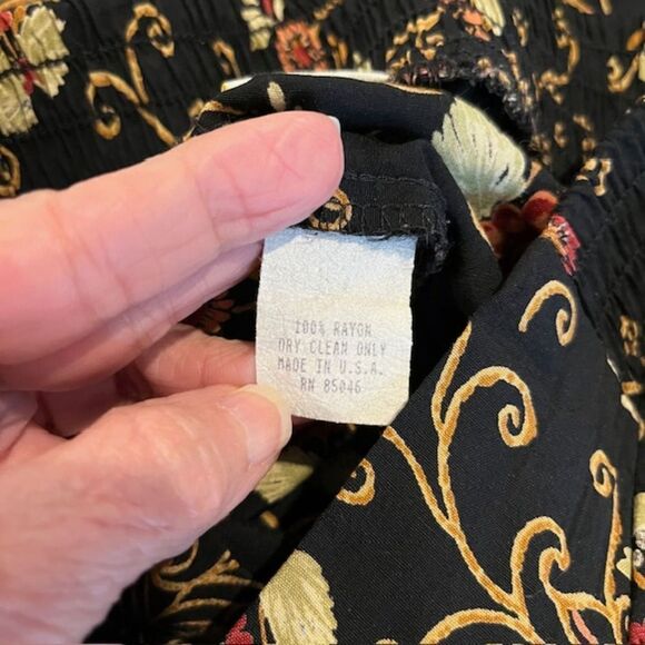 Ice Women's Wide Leg Flowy Pants Black Floral Print Elastic Back waist Size S - Picture 11 of 12